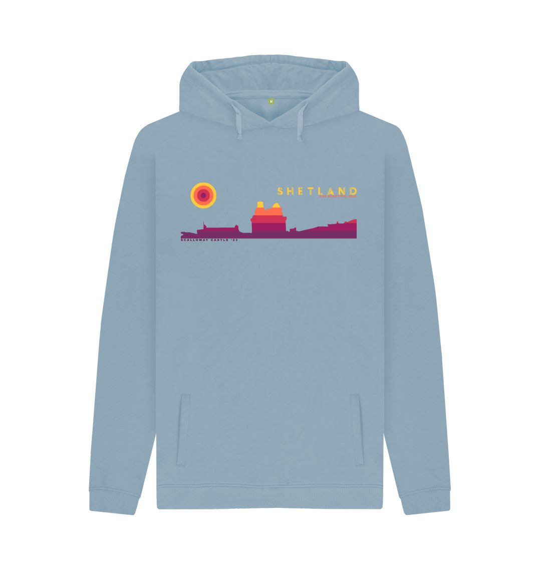 Stone Blue Scalloway Castle Sunset Mens Hoody | Shetland, The Beautiful Isle
