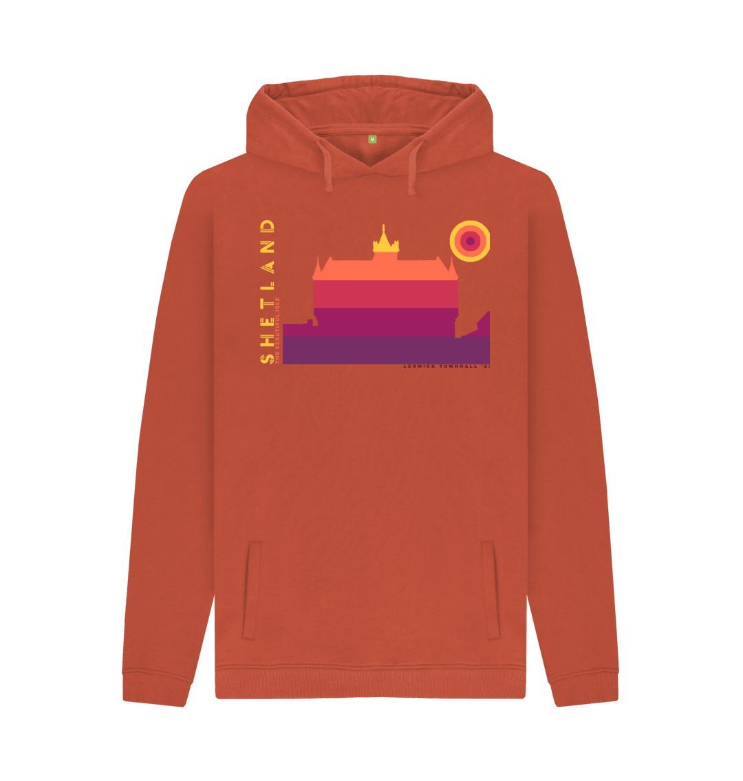 Rust Lerwick Townhall Sunset Mens Hoody | Shetland, The Beautiful Isle