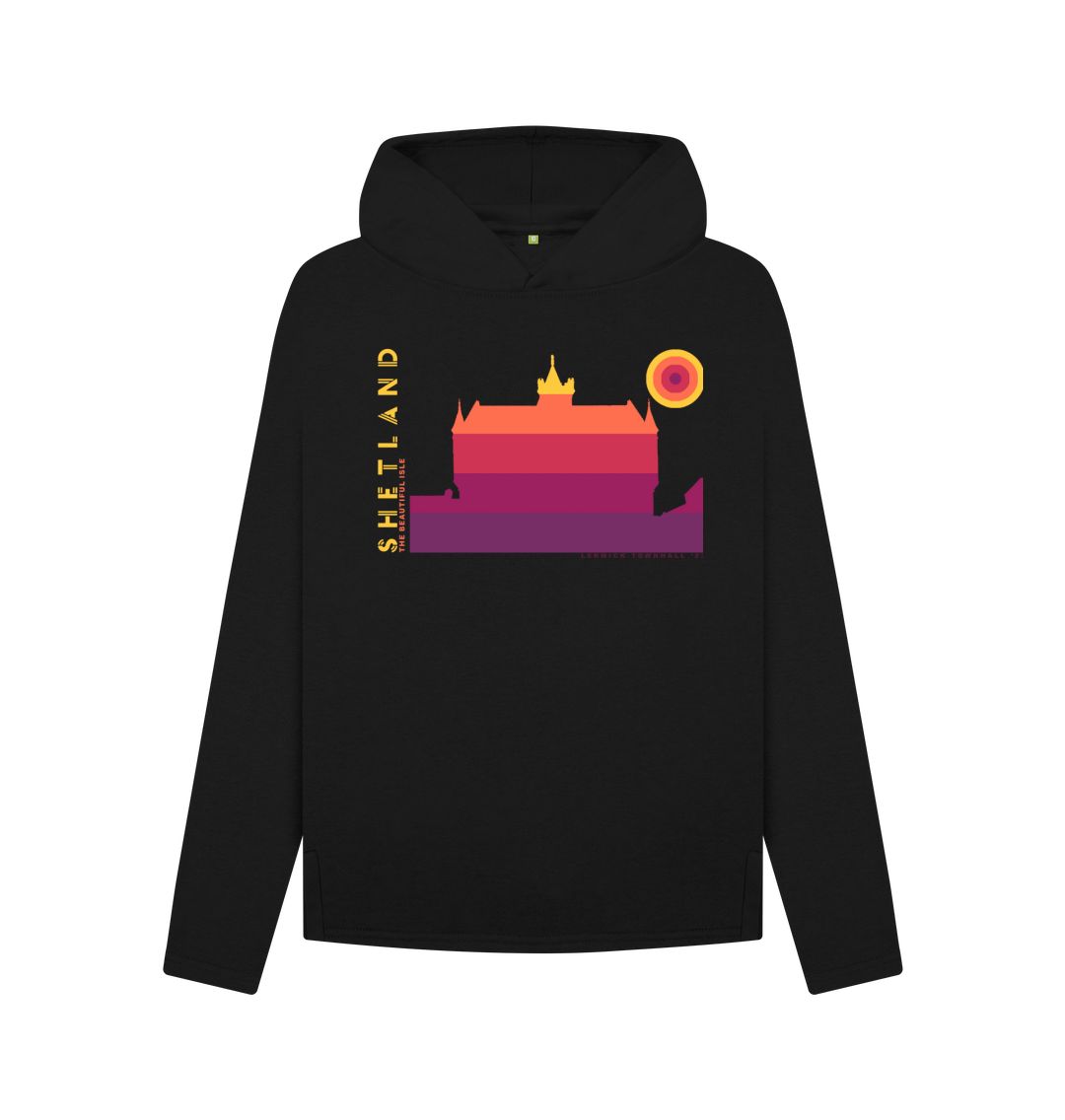 Black Lerwick Townhall Sunset Womans Hoody | Shetland, The Beautiful Isle