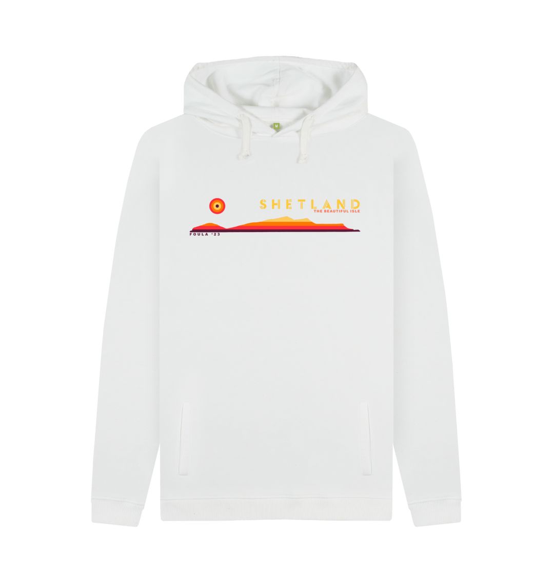 White Foula Sunset Mens Hoody | Shetland, The Beautiful Isle