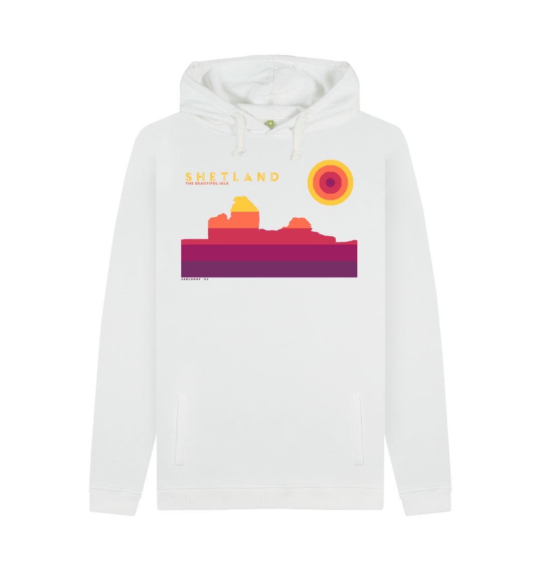 White Jarlshof Sunset mans Hoodie | Shetland, The Beautiful Isle
