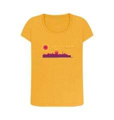 Mustard Sumburgh Lighthouse Sunset Womans T-shirt | Shetland, The Beautiful Isle