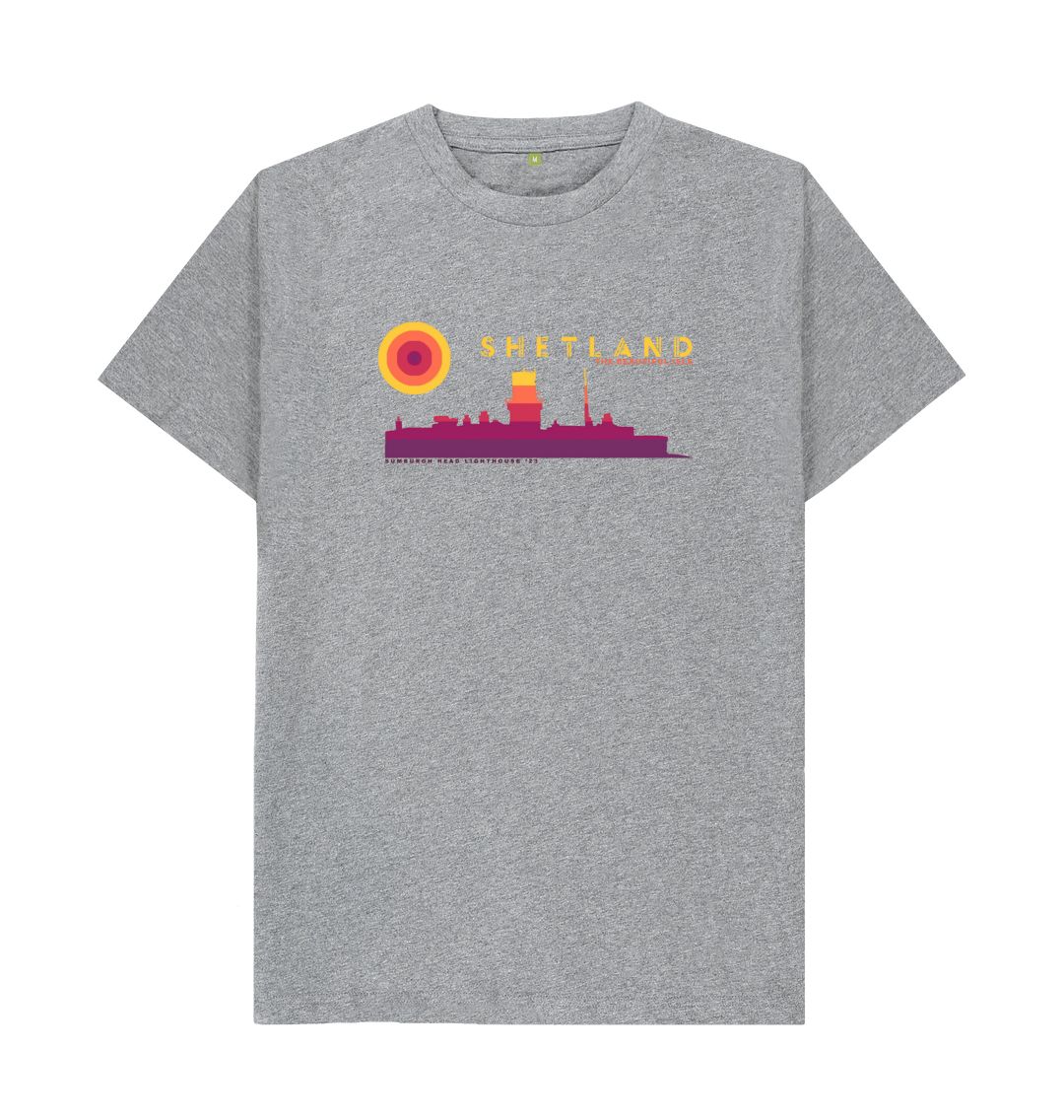 Athletic Grey Sumburgh Lighthouse Sunset Mens T-Shirt | Shetland, The Beautiful Isle
