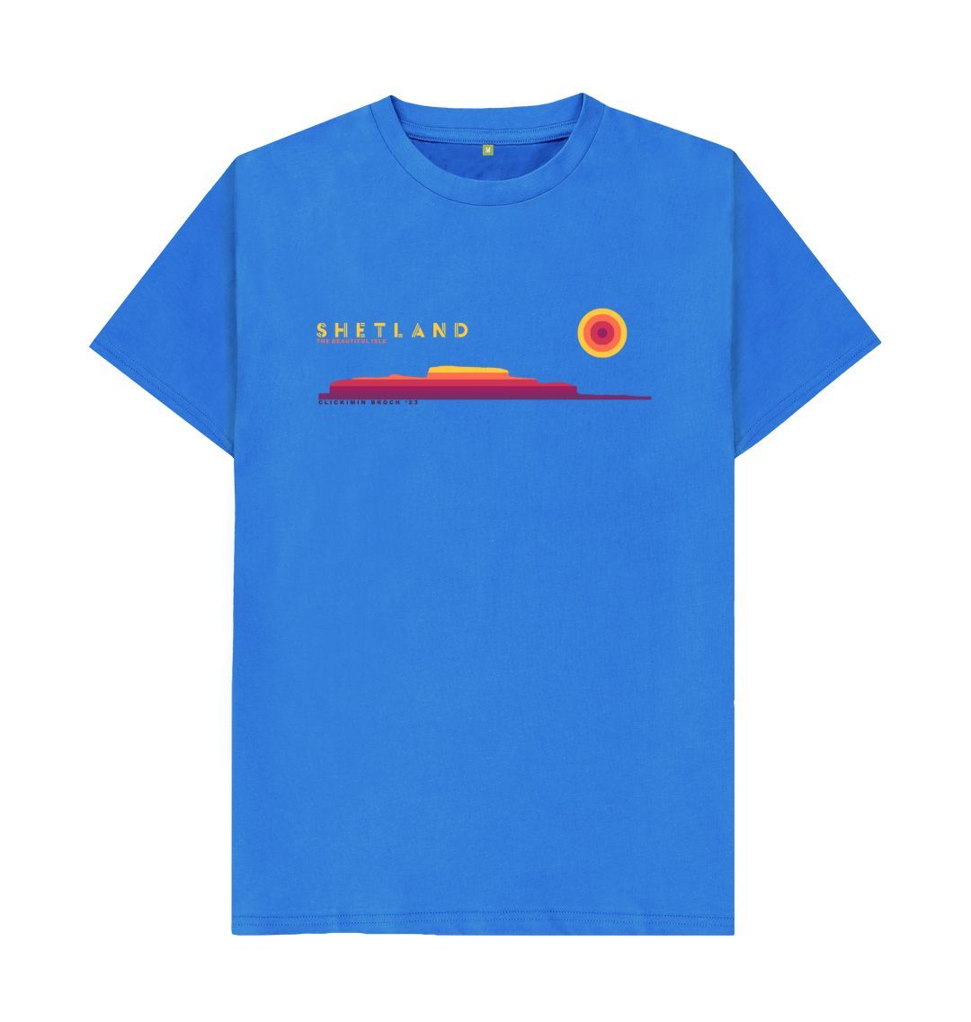 Bright Blue Clickimin Broch Sunset Mens T-Shirt | Shetland, The Beautiful Isle