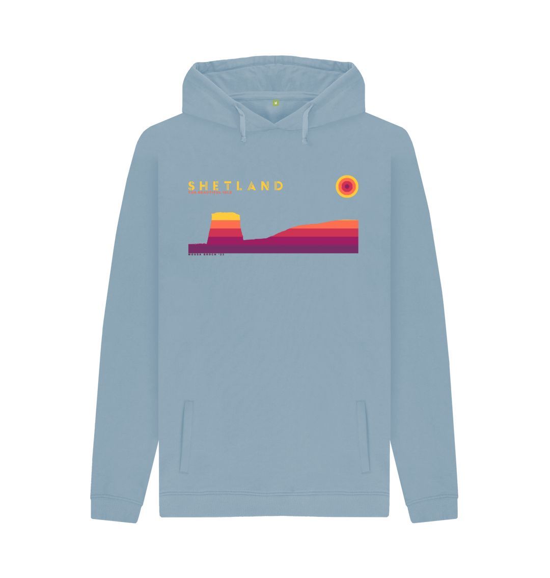 Stone Blue Mousa Broch Sunset Mens Hoody | Shetland, The Beautiful Isle