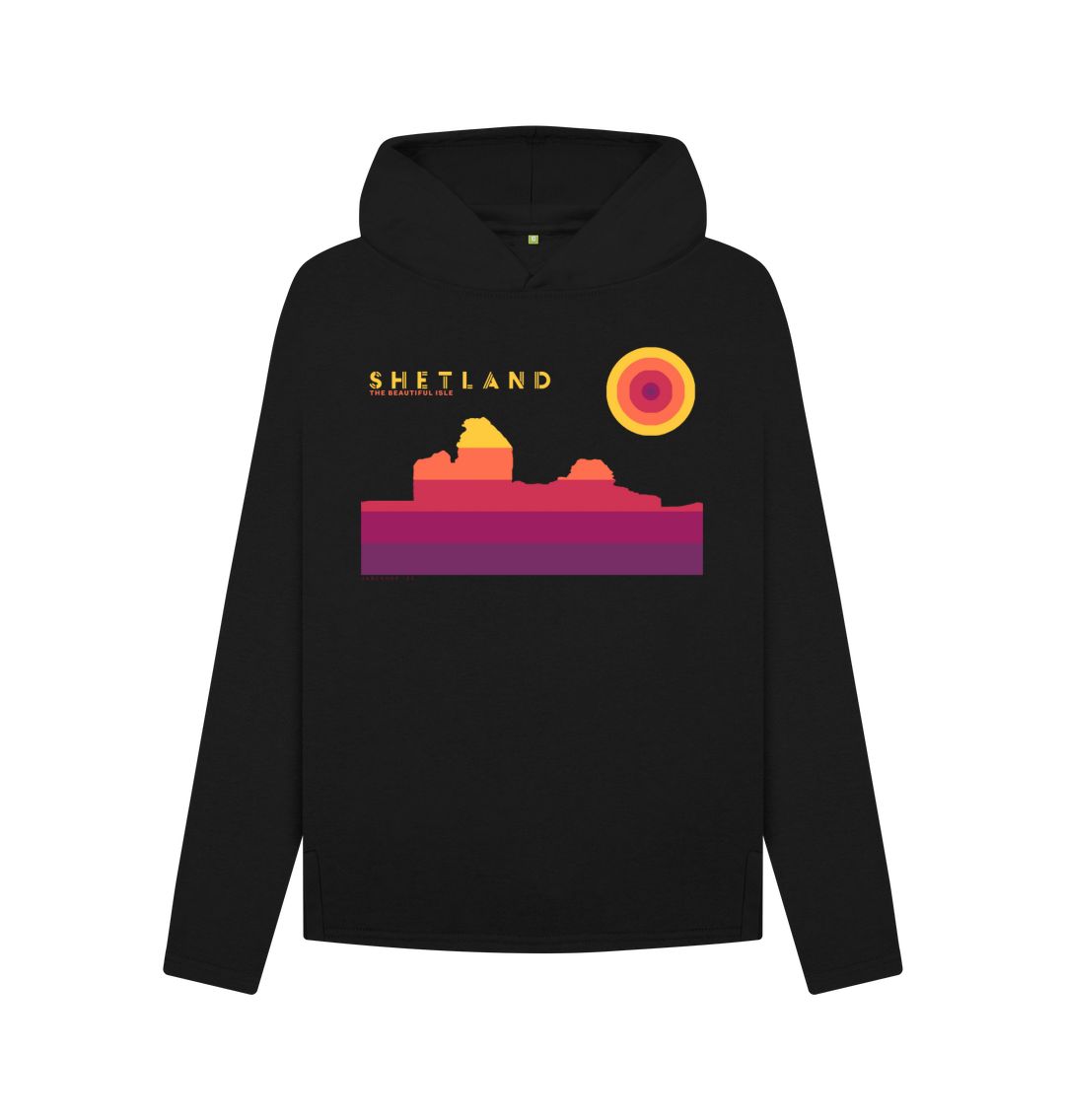 Black Jarlshof Sunset Womans Hoodie | Shetland, The Beautiful Isle