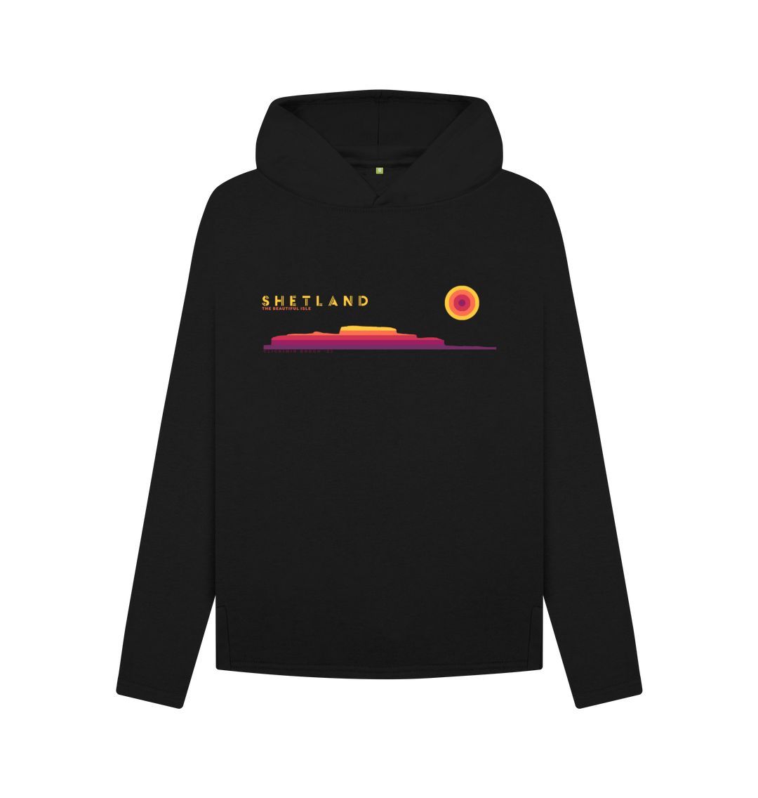 Black Clickimin Broch Sunset Womans Hoody | Shetland, The Beautiful Isle