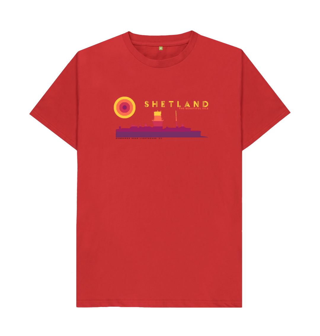 Red Sumburgh Lighthouse Sunset Mens T-Shirt | Shetland, The Beautiful Isle