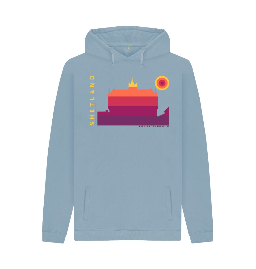 Stone Blue Lerwick Townhall Sunset Mens Hoody | Shetland, The Beautiful Isle