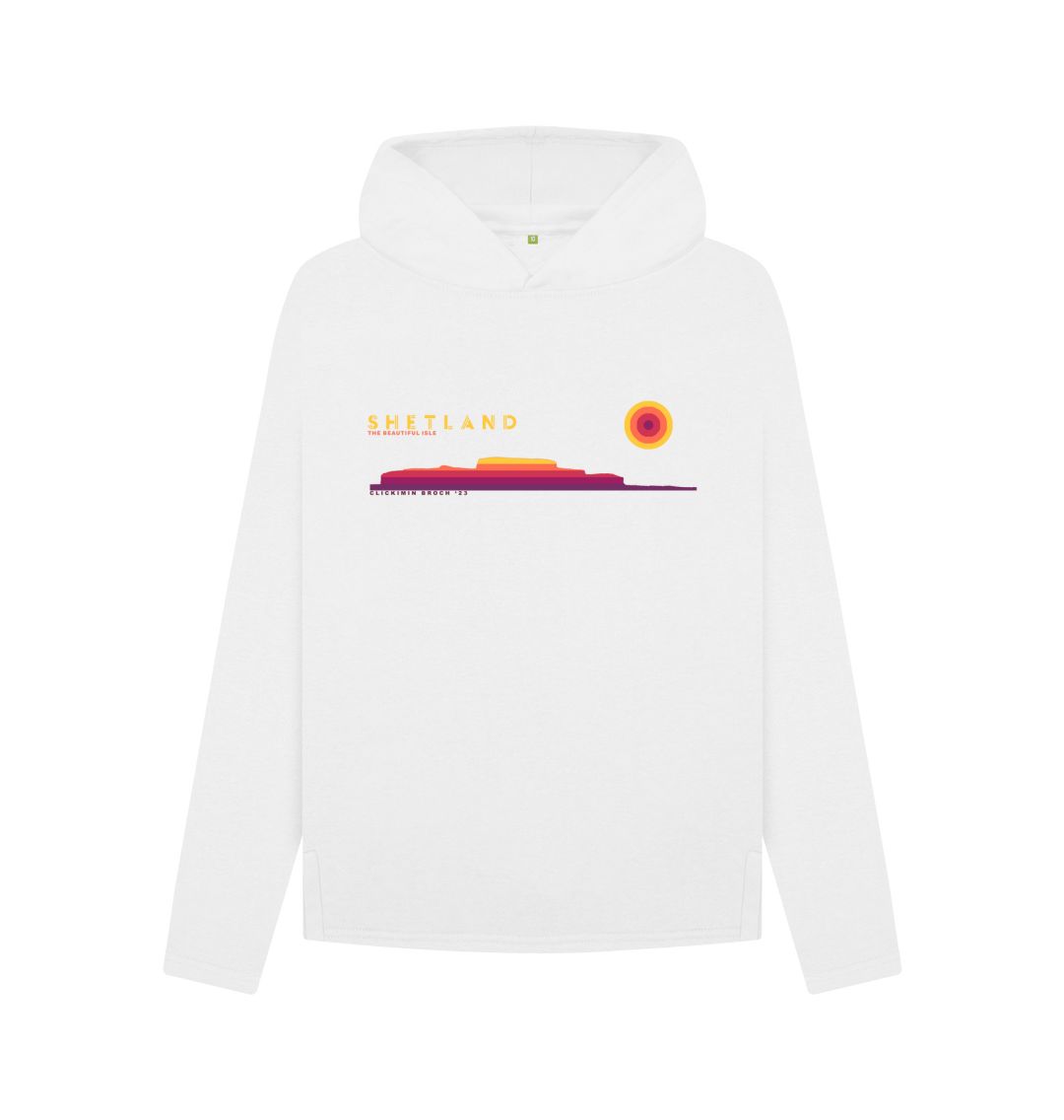 White Clickimin Broch Sunset Womans Hoody | Shetland, The Beautiful Isle