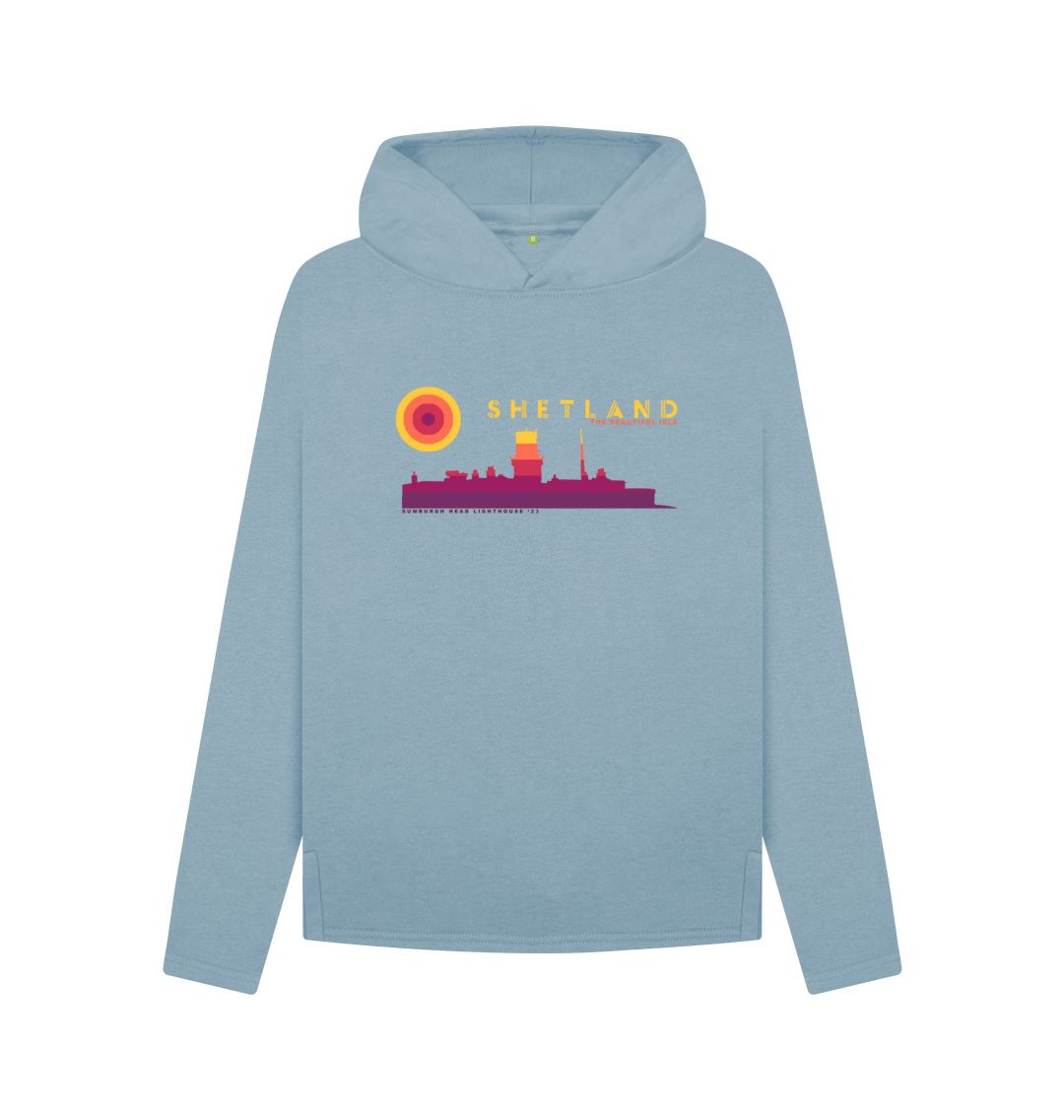 Stone Blue Sumburgh Lighthouse Sunset Womans Hoody | Shetland, The Beautiful Isle