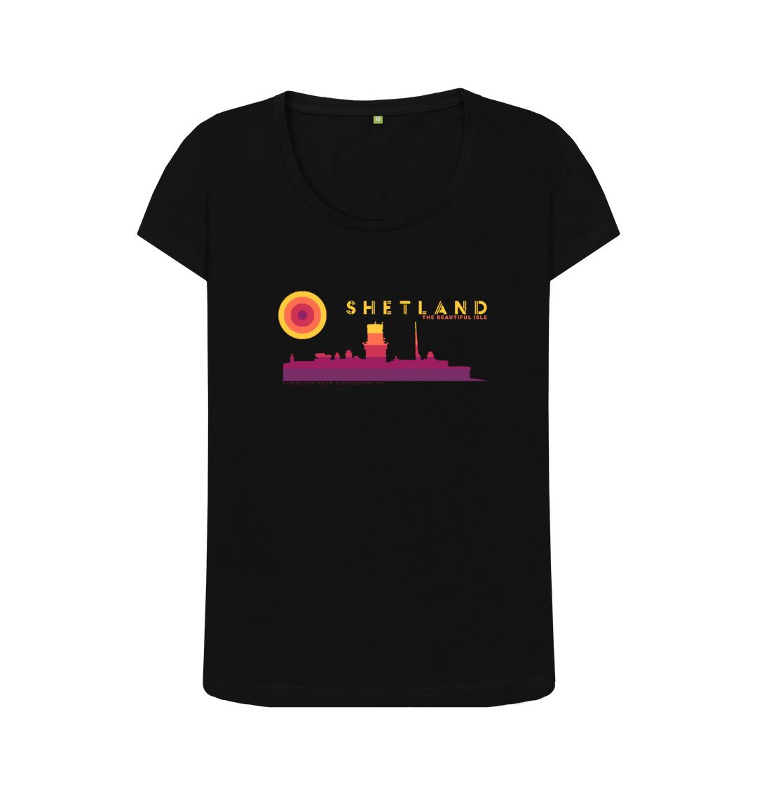 Black Sumburgh Lighthouse Sunset Womans T-shirt | Shetland, The Beautiful Isle
