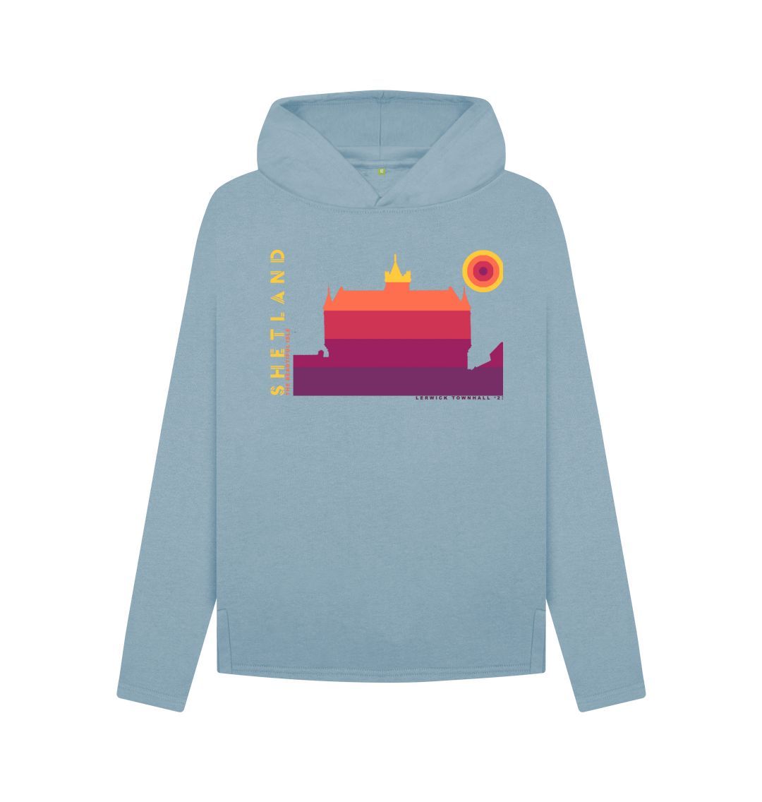 Stone Blue Lerwick Townhall Sunset Womans Hoody | Shetland, The Beautiful Isle