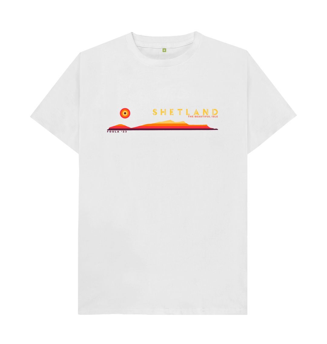 White Foula Sunset Mens T-Shirt | Shetland, The Beautiful Isle