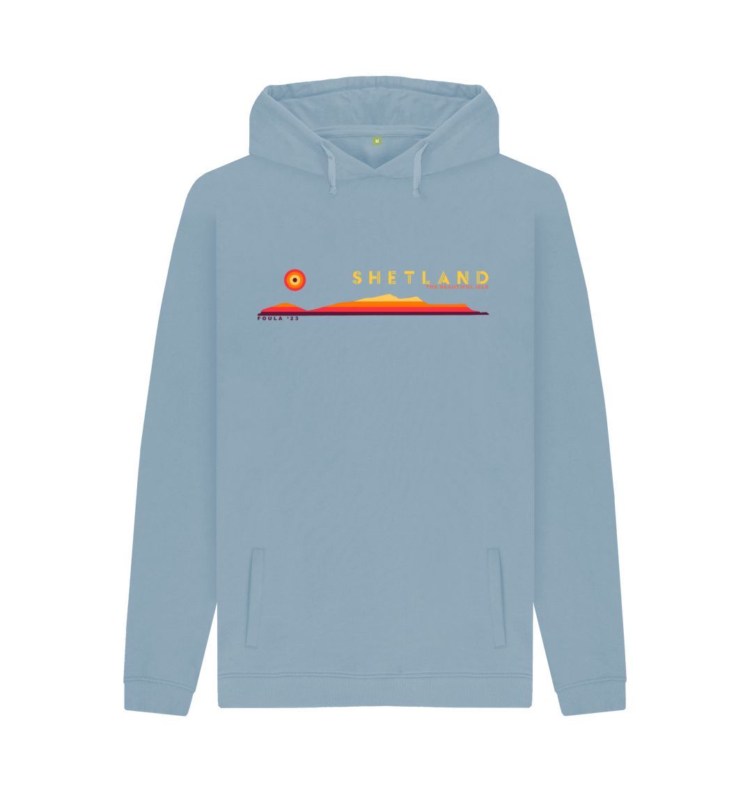 Stone Blue Foula Sunset Mens Hoody | Shetland, The Beautiful Isle