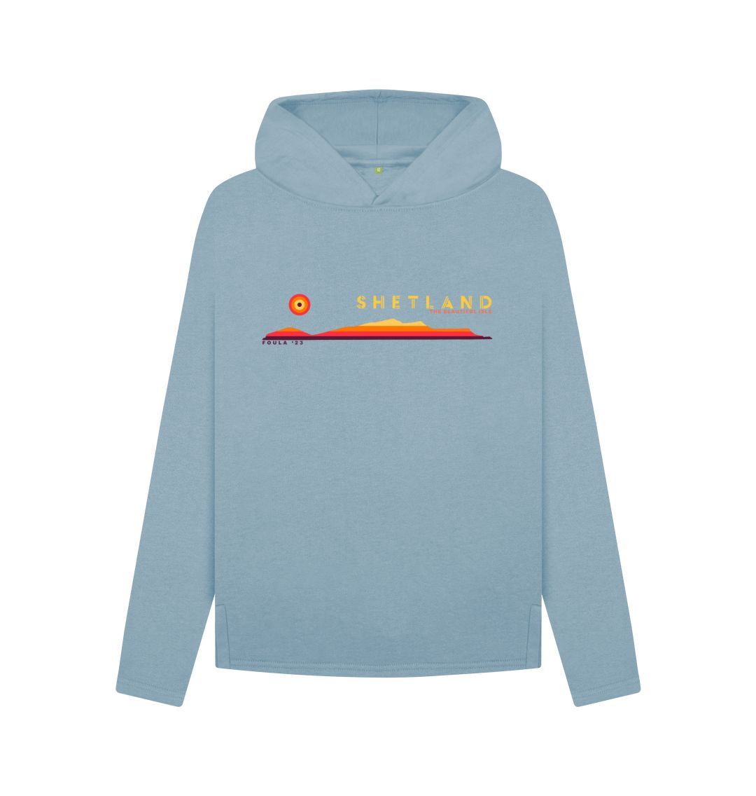 Stone Blue Foula Sunset Womans Hoody | Shetland, The Beautiful Isle