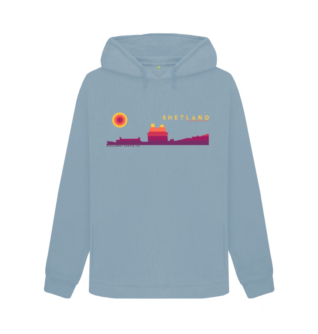 Stone Blue Scalloway Castle Sunset Womans Hoody
