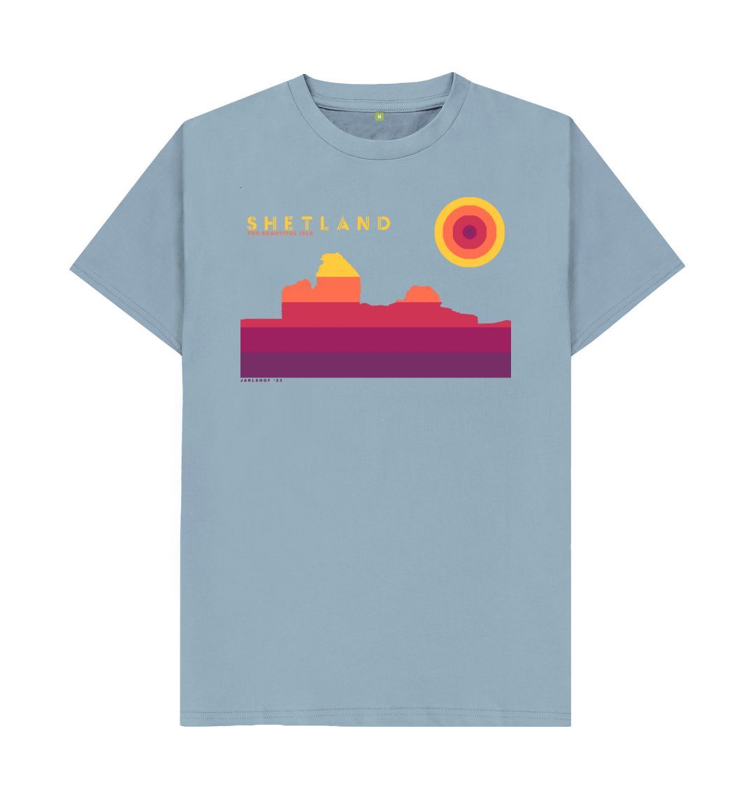 Stone Blue Jarlshof Sunset Mens T-Shirt | Shetland, The Beautiful Isle