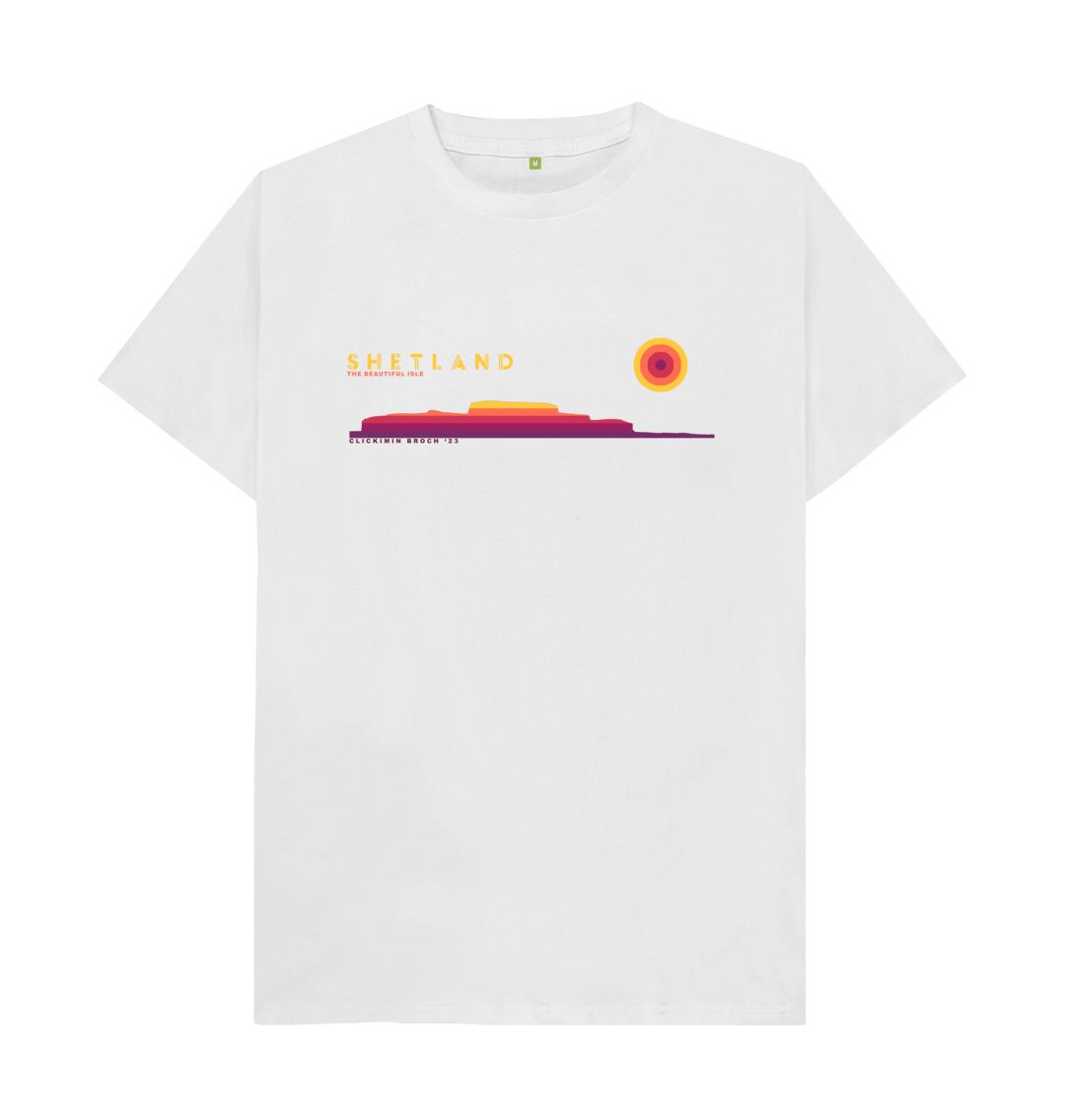 White Clickimin Broch Sunset Mens T-Shirt | Shetland, The Beautiful Isle