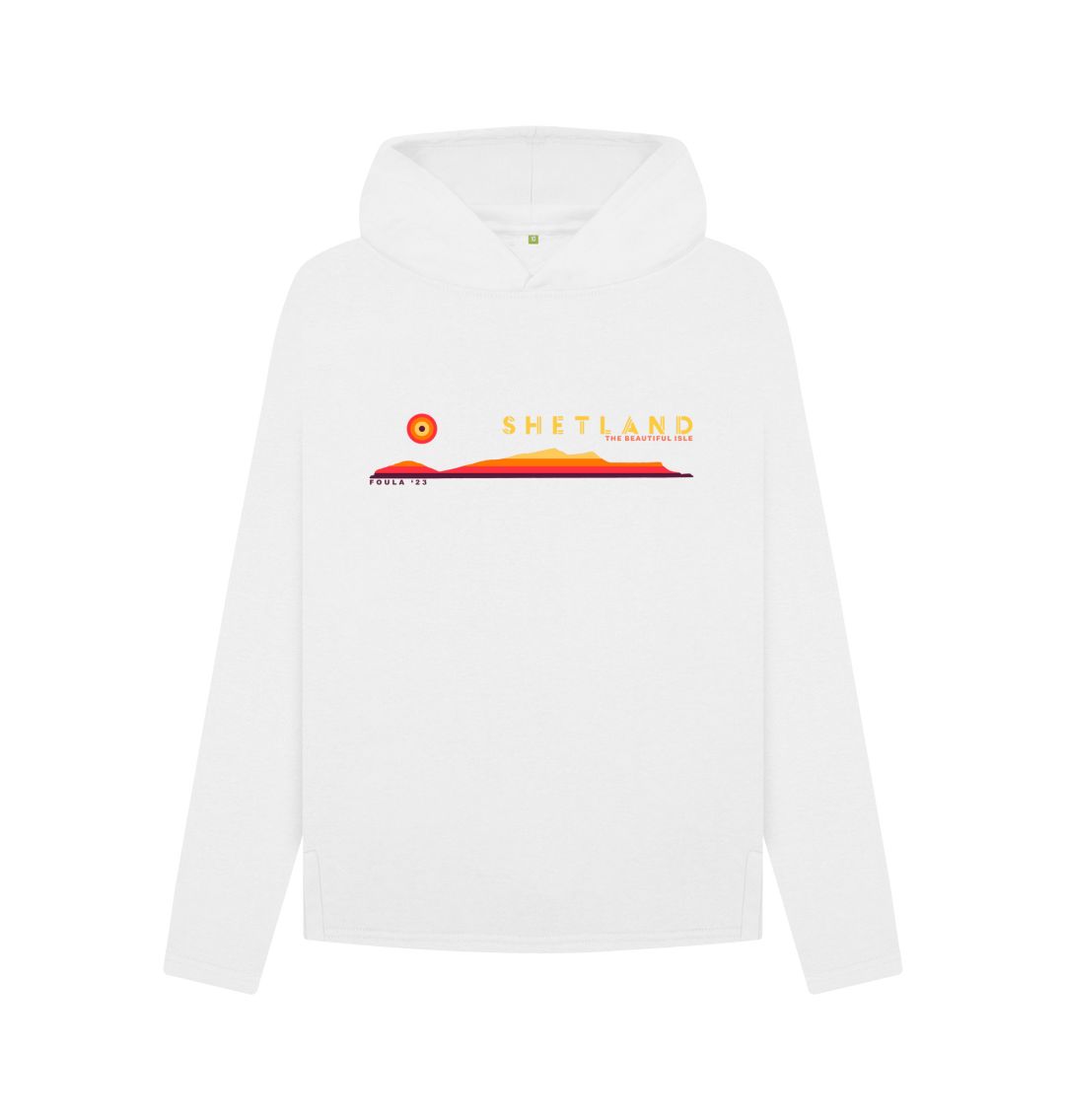 White Foula Sunset Womans Hoody | Shetland, The Beautiful Isle