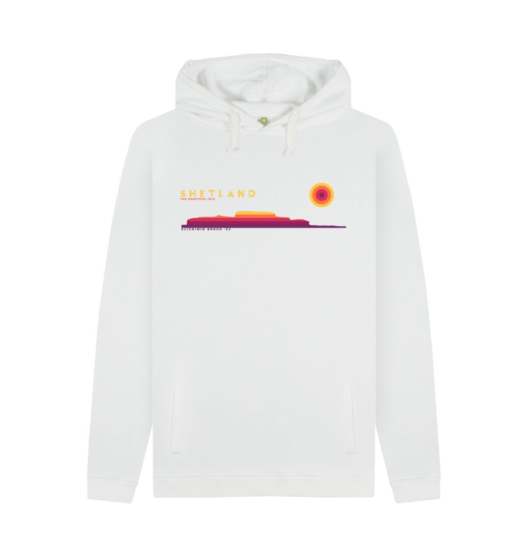 White Clickimin Broch Sunset Mens Hoody | Shetland, The Beautiful Isle