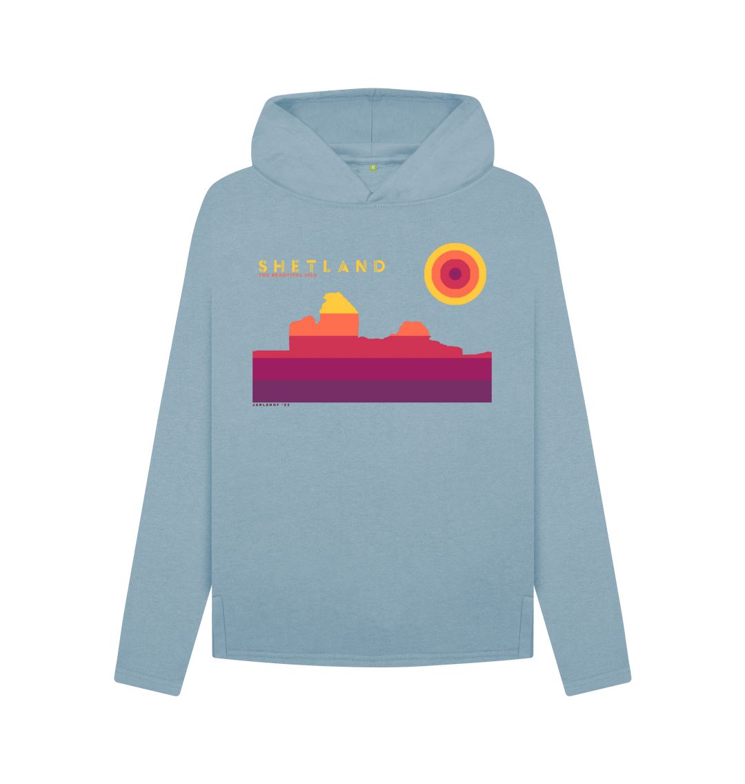 Stone Blue Jarlshof Sunset Womans Hoodie | Shetland, The Beautiful Isle