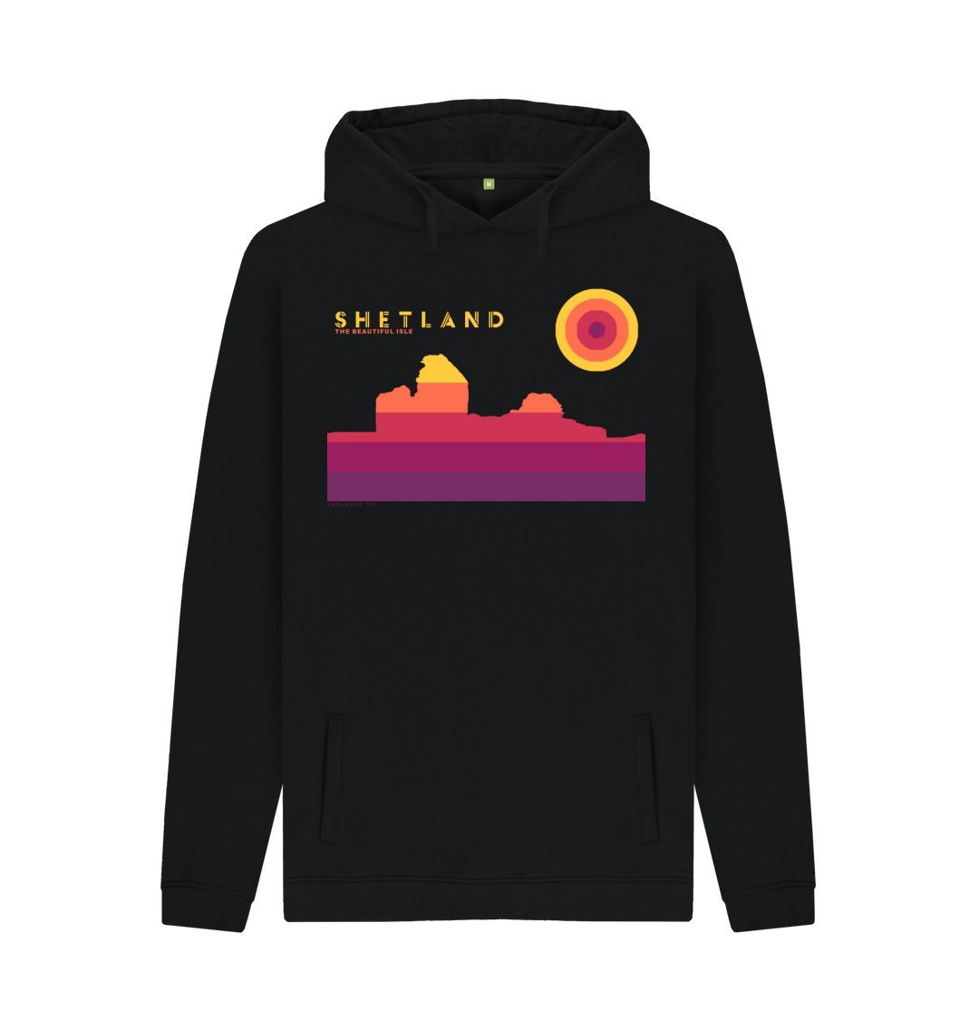 Black Jarlshof Sunset mans Hoodie | Shetland, The Beautiful Isle