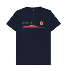 Navy Blue Clickimin Broch Sunset Mens T-Shirt | Shetland, The Beautiful Isle