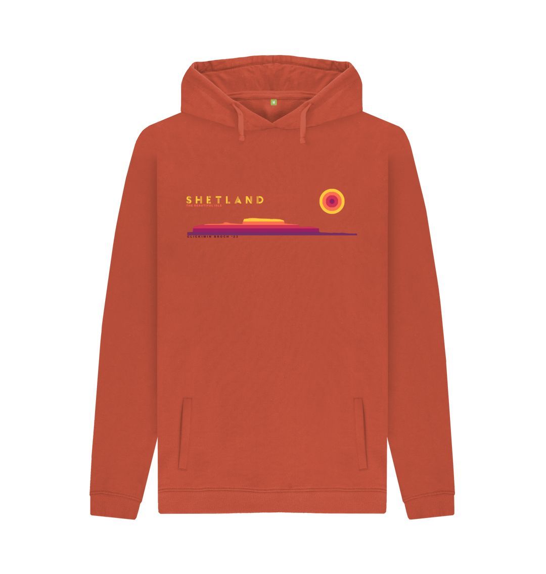 Rust Clickimin Broch Sunset Mens Hoody | Shetland, The Beautiful Isle