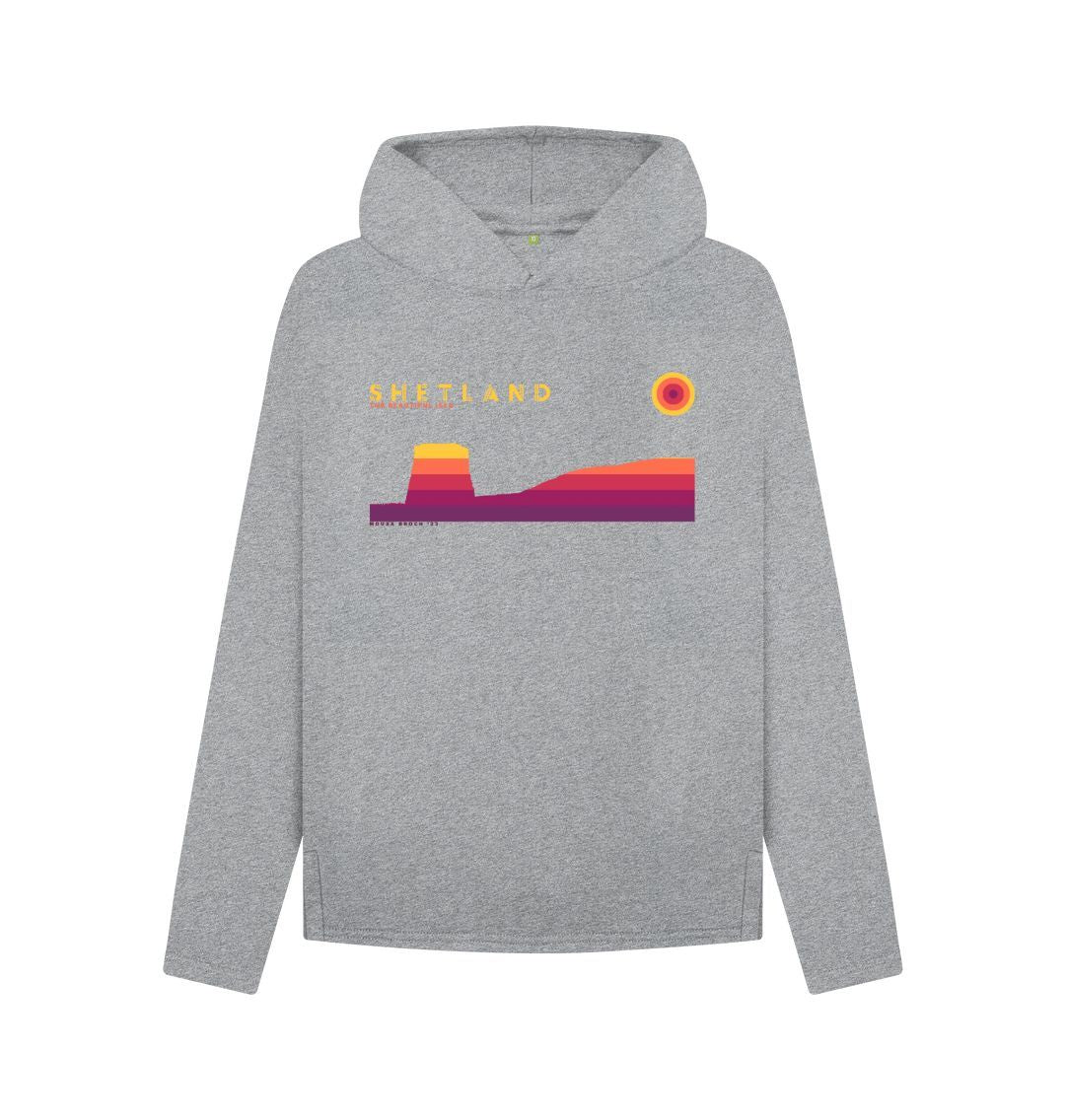 Athletic Grey Mousa Broch Sunset Womans Hoody | Shetland, The Beautiful Isle