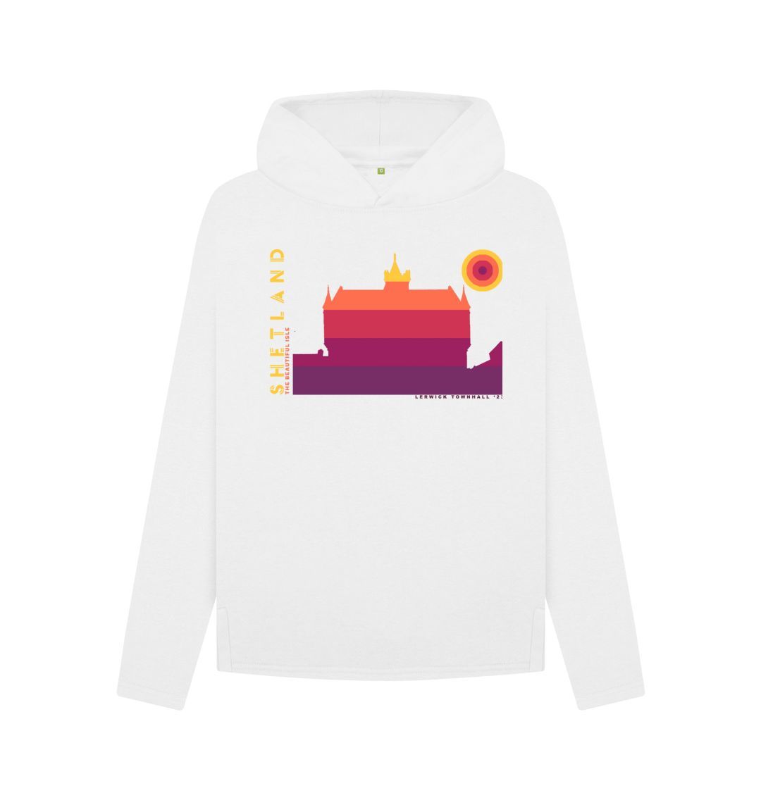 White Lerwick Townhall Sunset Womans Hoody | Shetland, The Beautiful Isle
