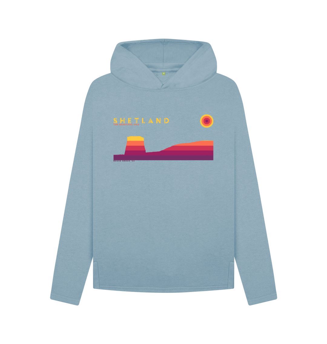 Stone Blue Mousa Broch Sunset Womans Hoody | Shetland, The Beautiful Isle