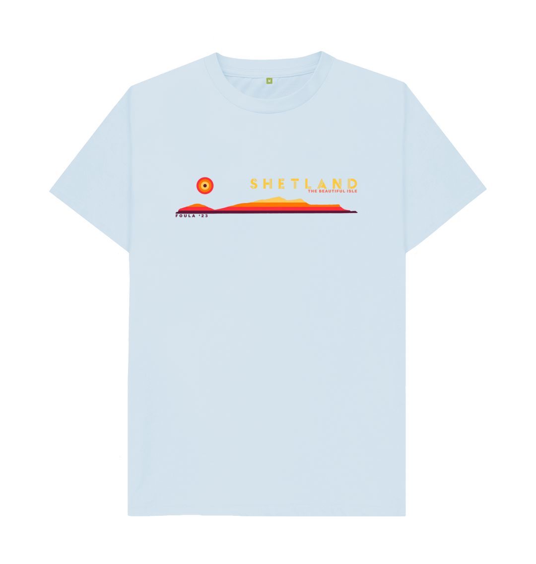 Sky Blue Foula Sunset Mens T-Shirt | Shetland, The Beautiful Isle
