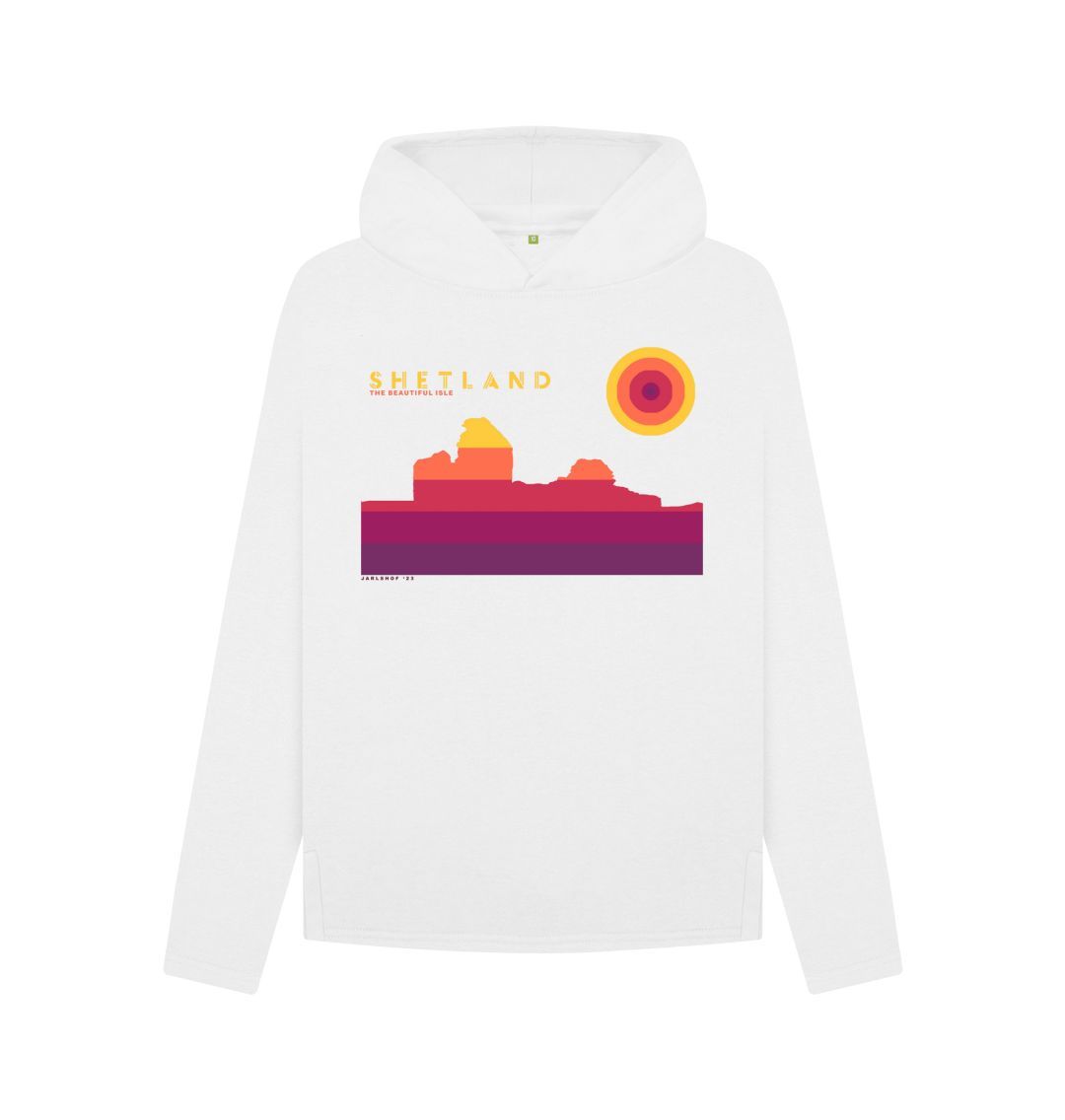 White Jarlshof Sunset Womans Hoodie | Shetland, The Beautiful Isle