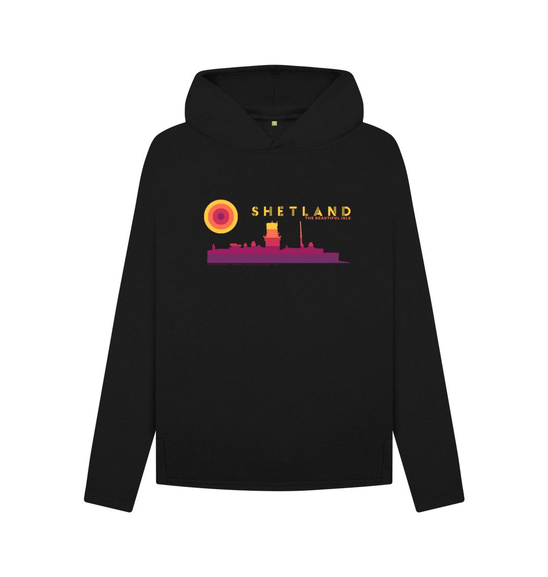 Black Sumburgh Lighthouse Sunset Mens Hoody