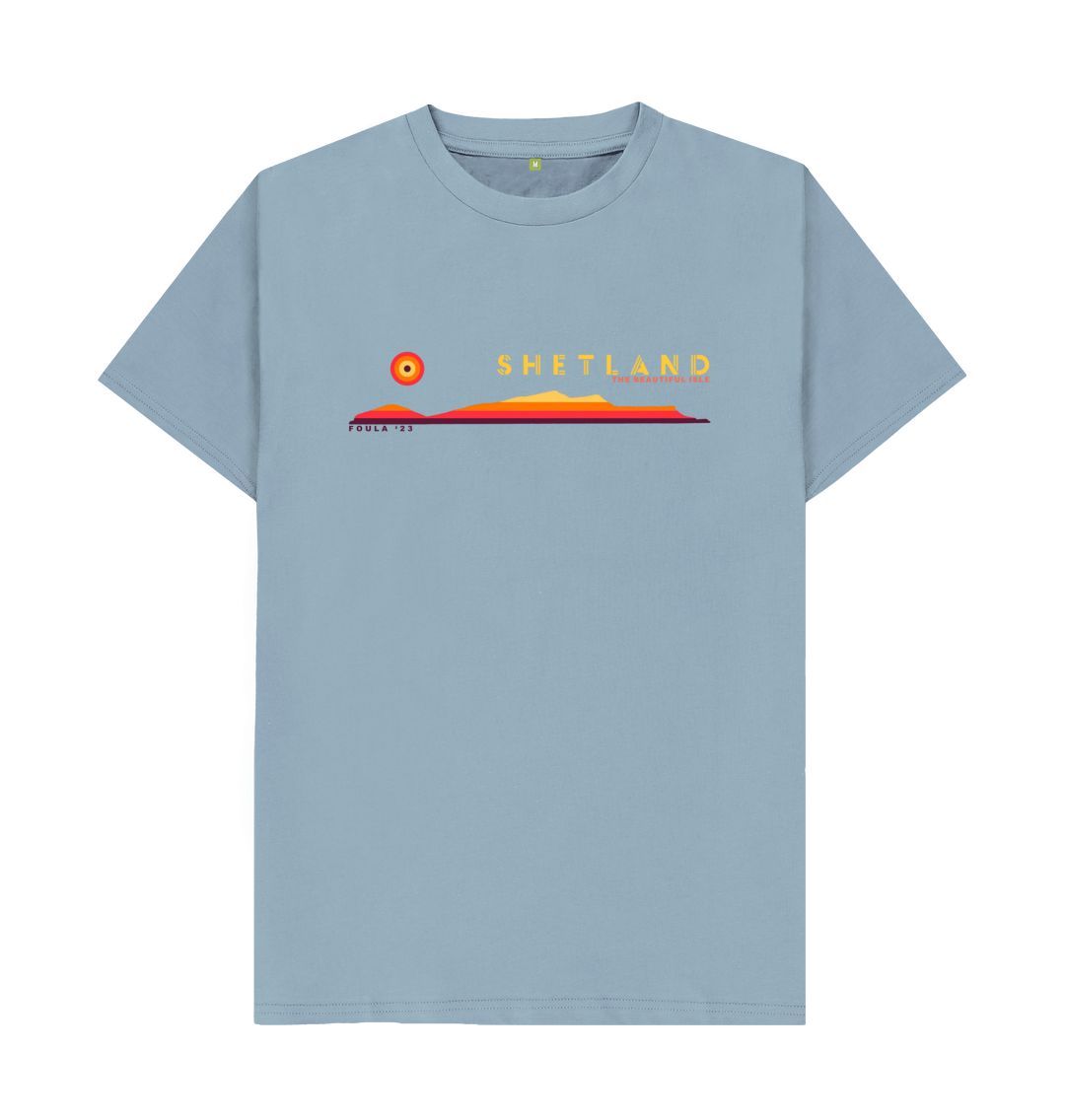 Stone Blue Foula Sunset Mens T-Shirt | Shetland, The Beautiful Isle