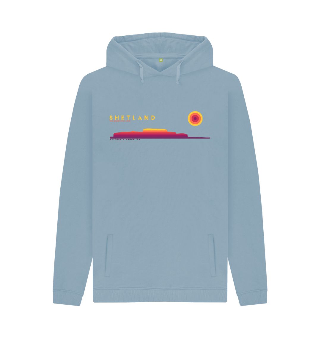 Stone Blue Clickimin Broch Sunset Mens Hoody | Shetland, The Beautiful Isle