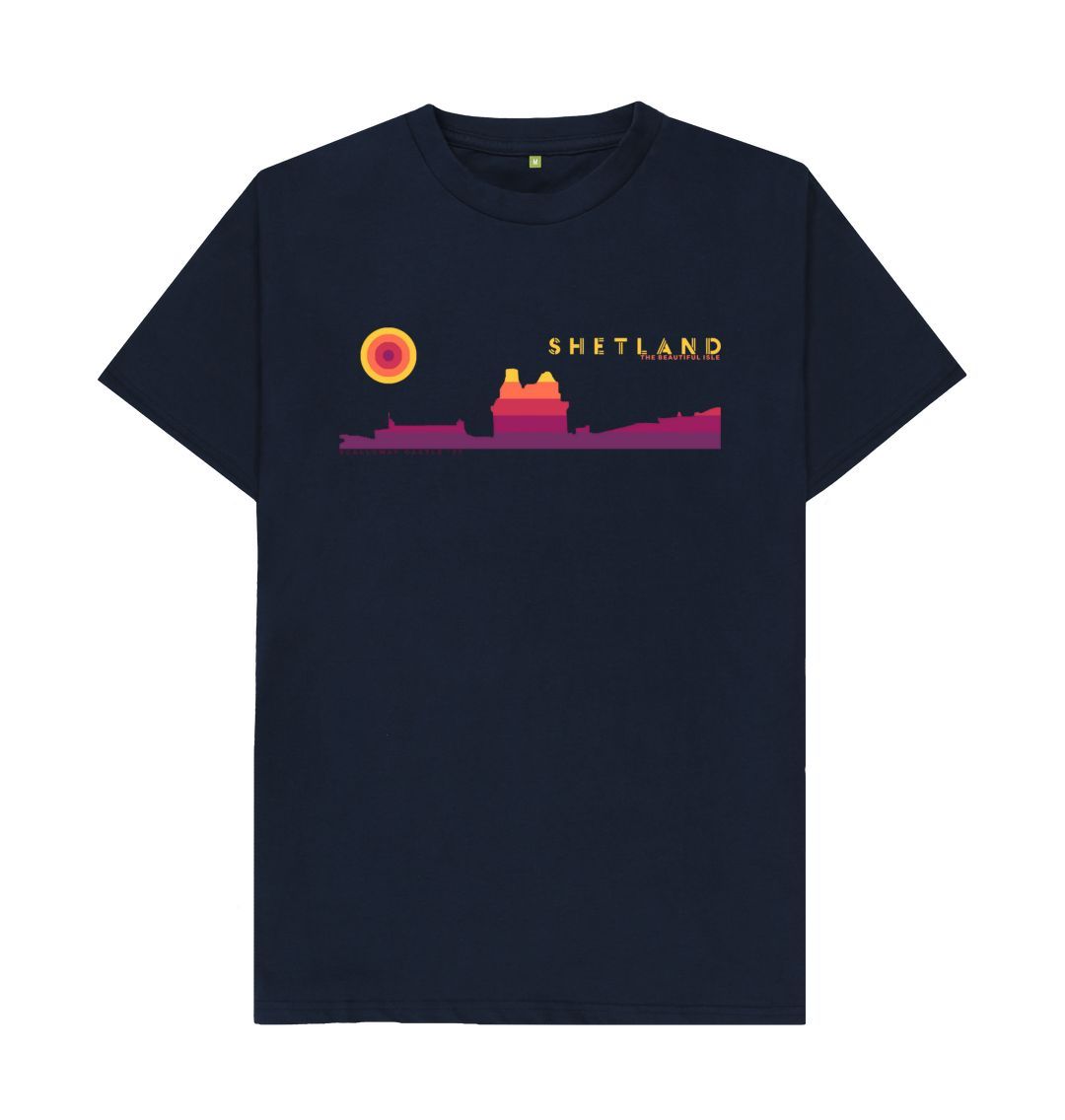 Navy Blue Scalloway Castle Sunset Mens T-Shirt | Shetland, The Beautiful Isle
