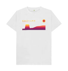 White Mousa Broch Sunset mans T-shirt | Shetland, The Beautiful Isle