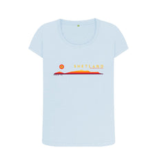 Sky Blue Foula Sunset Womans T-shirt | Shetland, The Beautiful Isle