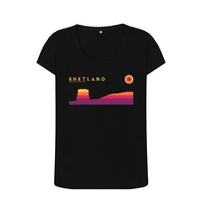 Black Mousa Broch Sunset Womans T-shirt | Shetland, The Beautiful Isle