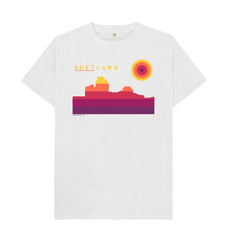 White Jarlshof Sunset Mens T-Shirt | Shetland, The Beautiful Isle
