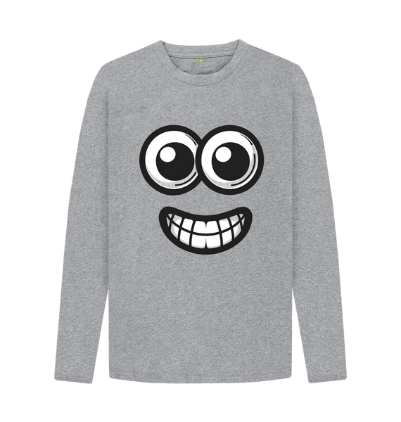 Athletic Grey Googly Eyed Smile Mens Long-Sleeved T-shirt