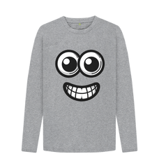 Athletic Grey Googly Eyed Smile Mens Long-Sleeved T-shirt