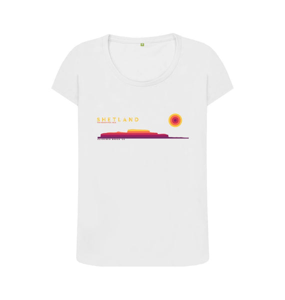 White Clickimin Broch Sunset Womans T-shirt | Shetland, The Beautiful Isle