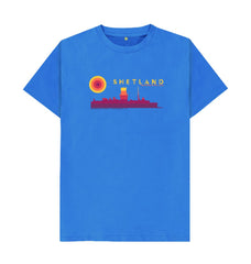 Bright Blue Sumburgh Lighthouse Sunset Mens T-Shirt | Shetland, The Beautiful Isle