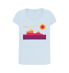 Sky Blue Jarlshof Sunset Womans T-shirt | Shetland, The Beautiful Isle