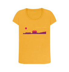 Mustard Scalloway Castle Sunset Womans T-shirt | Shetland, The Beautiful Isle