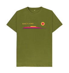 Moss Green Clickimin Broch Sunset Mens T-Shirt | Shetland, The Beautiful Isle