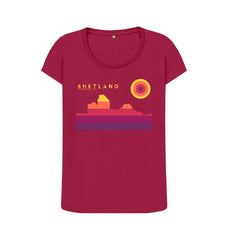 Cherry Jarlshof Sunset Womans T-shirt | Shetland, The Beautiful Isle